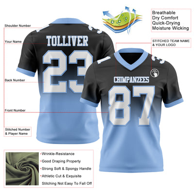 Custom Black White-Light Blue Authentic Fade Fashion Football Jersey