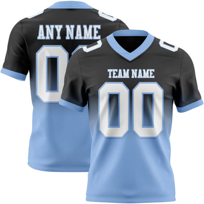 Custom Black White-Light Blue Authentic Fade Fashion Football Jersey
