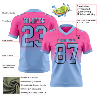 Custom Pink Light Blue-Black Authentic Fade Fashion Football Jersey
