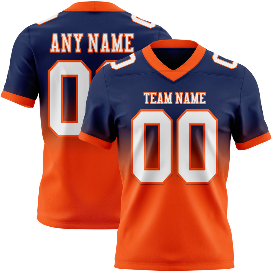 Custom Navy White-Orange Authentic Fade Fashion Football Jersey