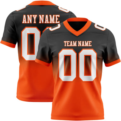 Custom Black White-Orange Authentic Fade Fashion Football Jersey