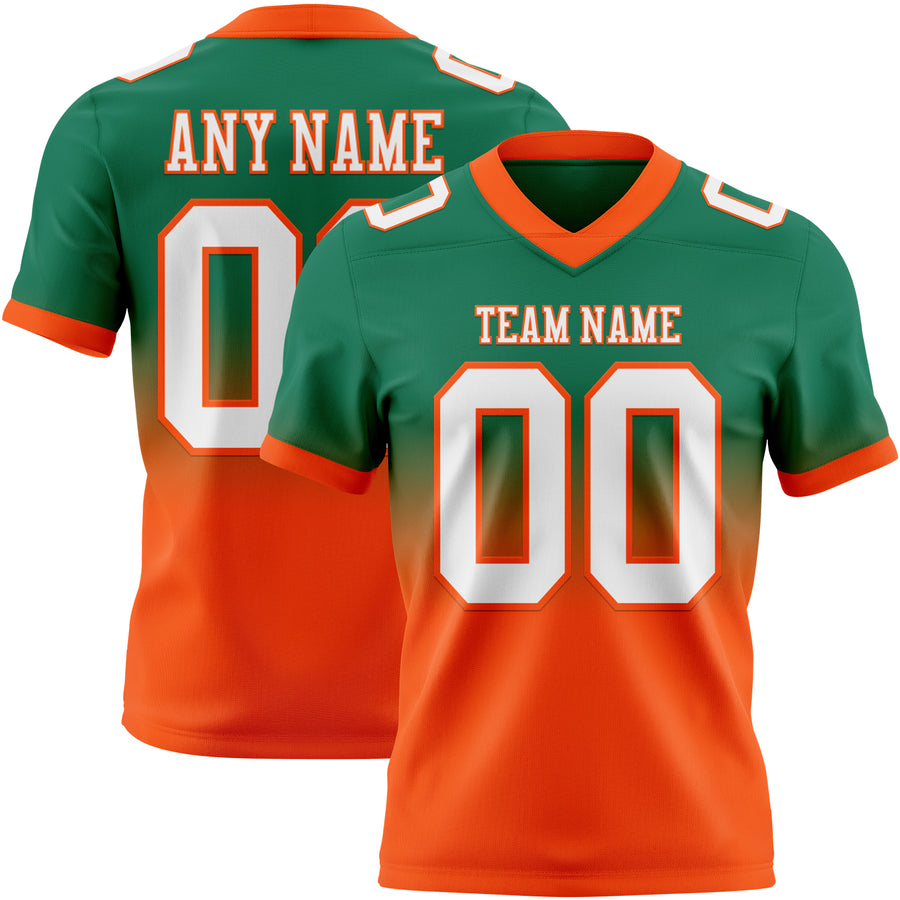 Custom Kelly Green White-Orange Authentic Fade Fashion Football Jersey