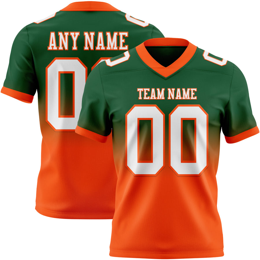 Custom Green White-Orange Authentic Fade Fashion Football Jersey