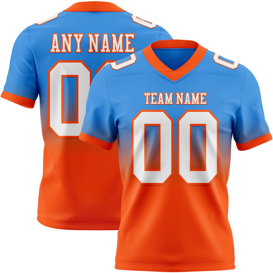 Custom Powder Blue White-Orange Authentic Fade Fashion Football Jersey