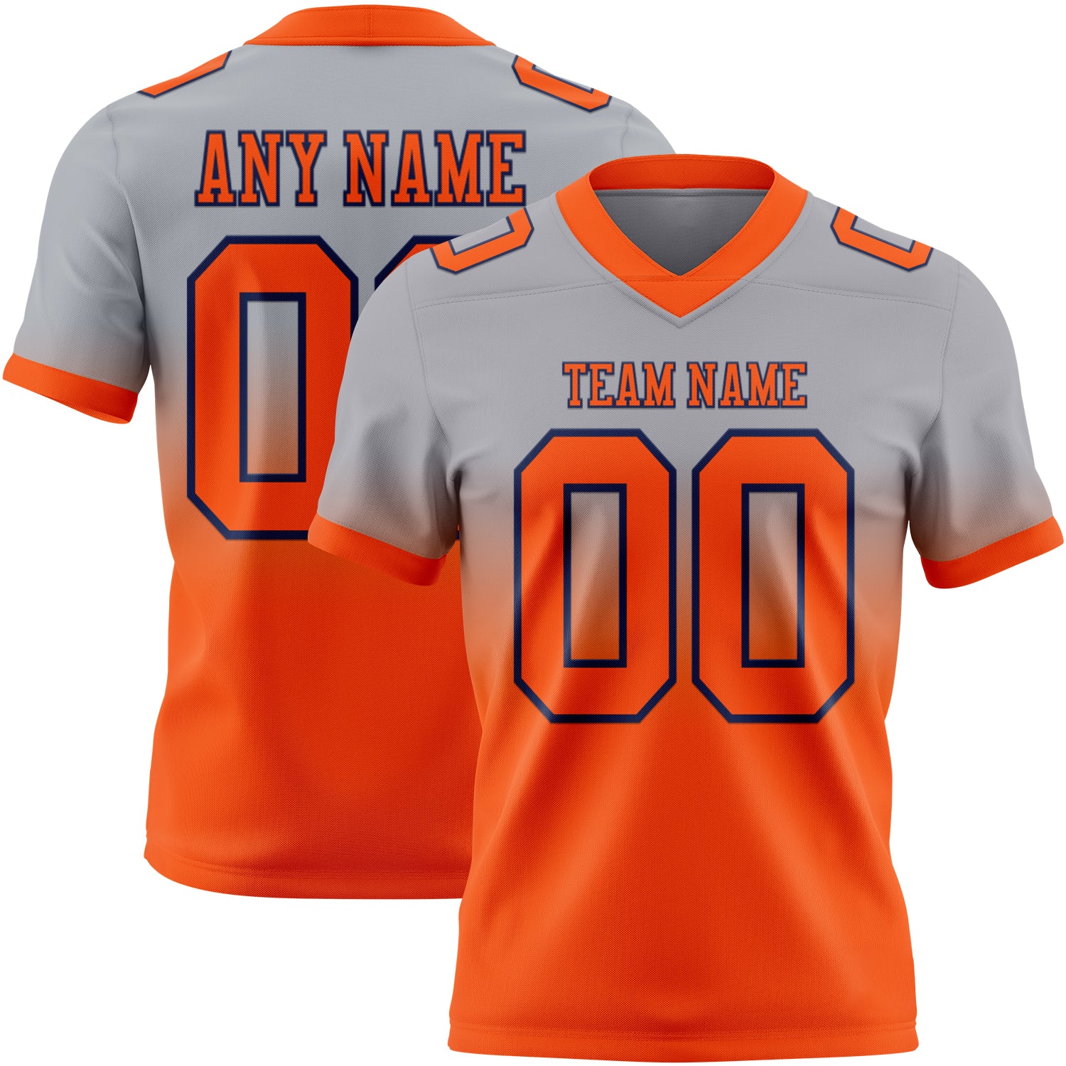 Custom Gray Orange-Navy Authentic Fade Fashion Football Jersey