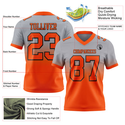 Custom Gray Orange-Black Authentic Fade Fashion Football Jersey