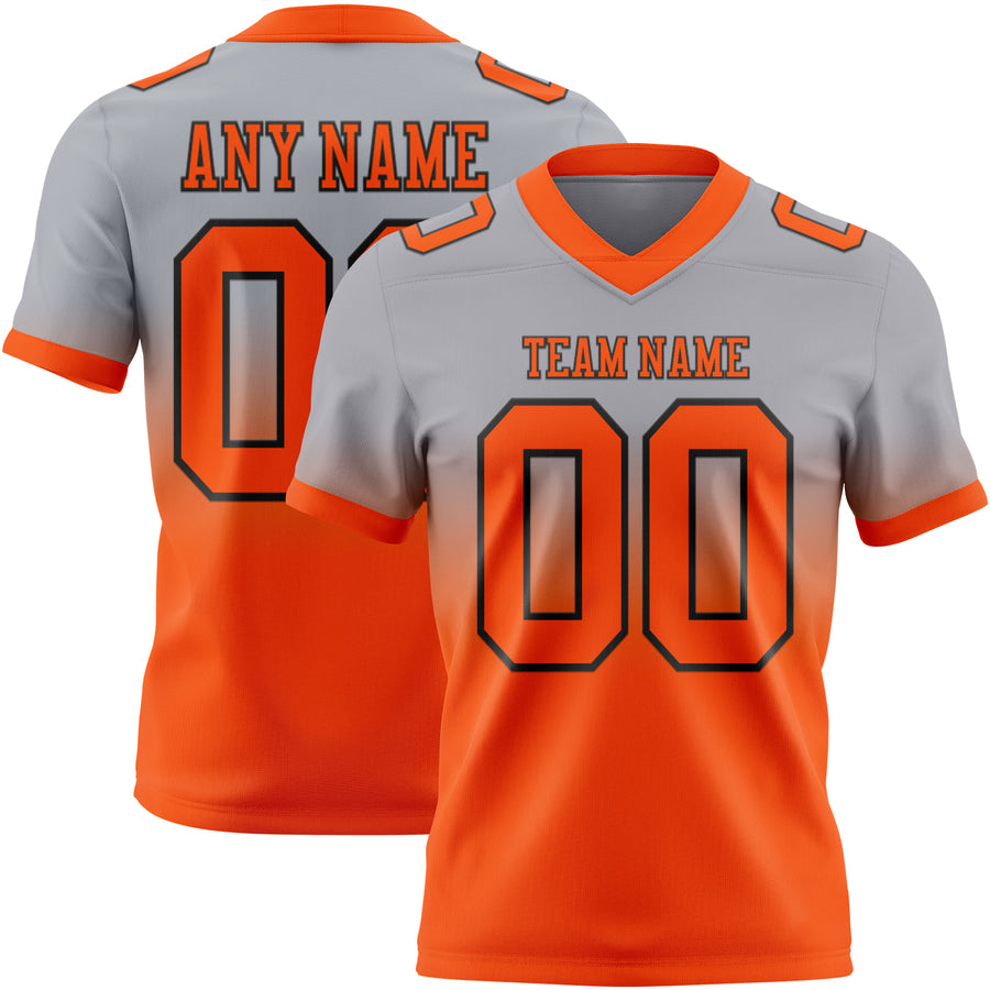 Custom Gray Orange-Black Authentic Fade Fashion Football Jersey