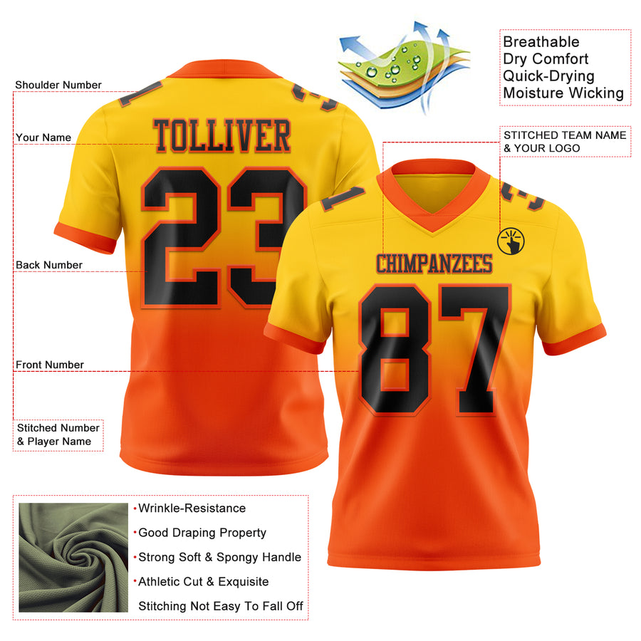 Custom Yellow Black-Orange Authentic Fade Fashion Football Jersey