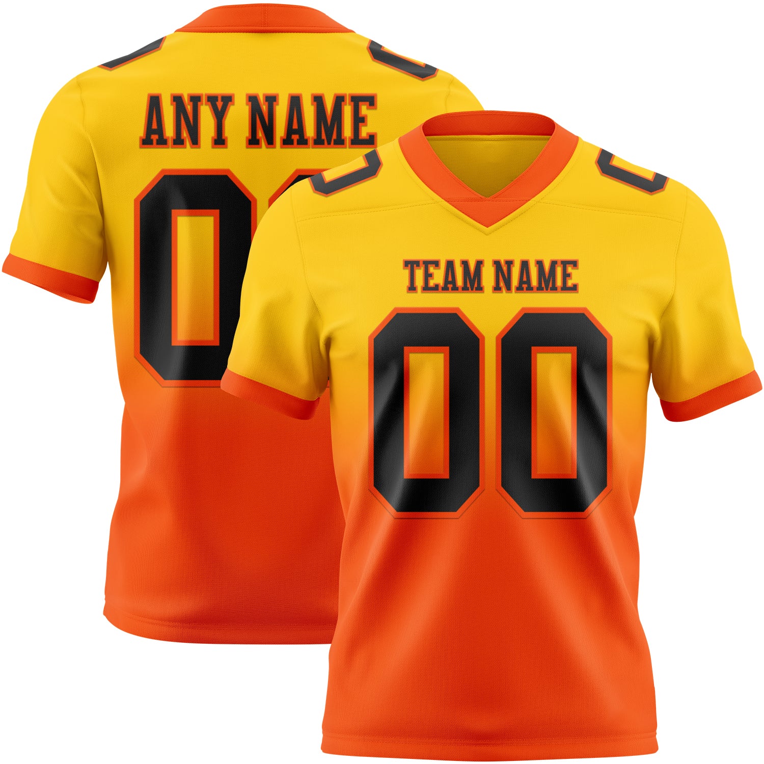 Custom Yellow Black-Orange Authentic Fade Fashion Football Jersey