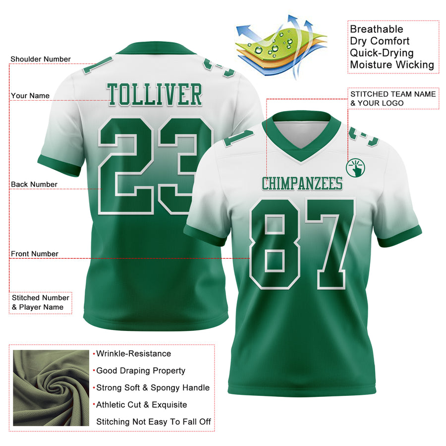 Custom White Kelly Green Authentic Fade Fashion Football Jersey