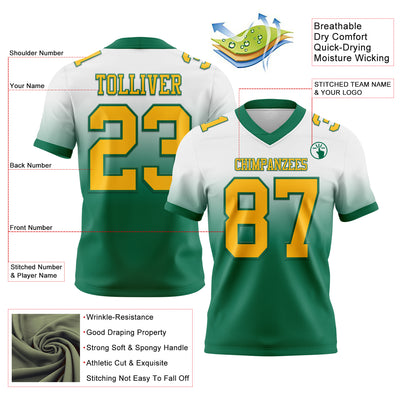 Custom White Gold-Kelly Green Authentic Fade Fashion Football Jersey
