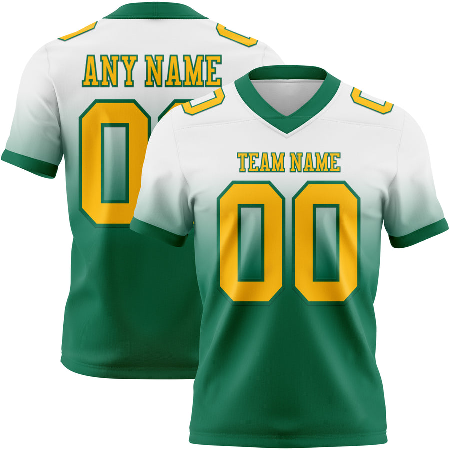 Custom White Gold-Kelly Green Authentic Fade Fashion Football Jersey