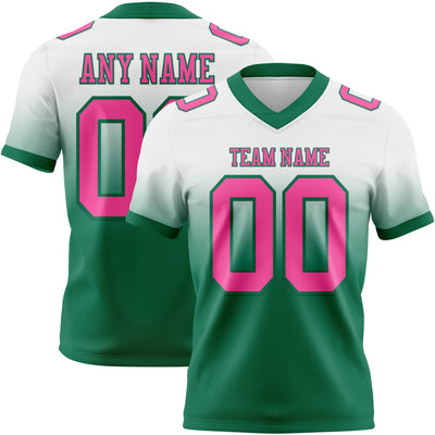 Custom White Pink-Kelly Green Authentic Fade Fashion Football Jersey