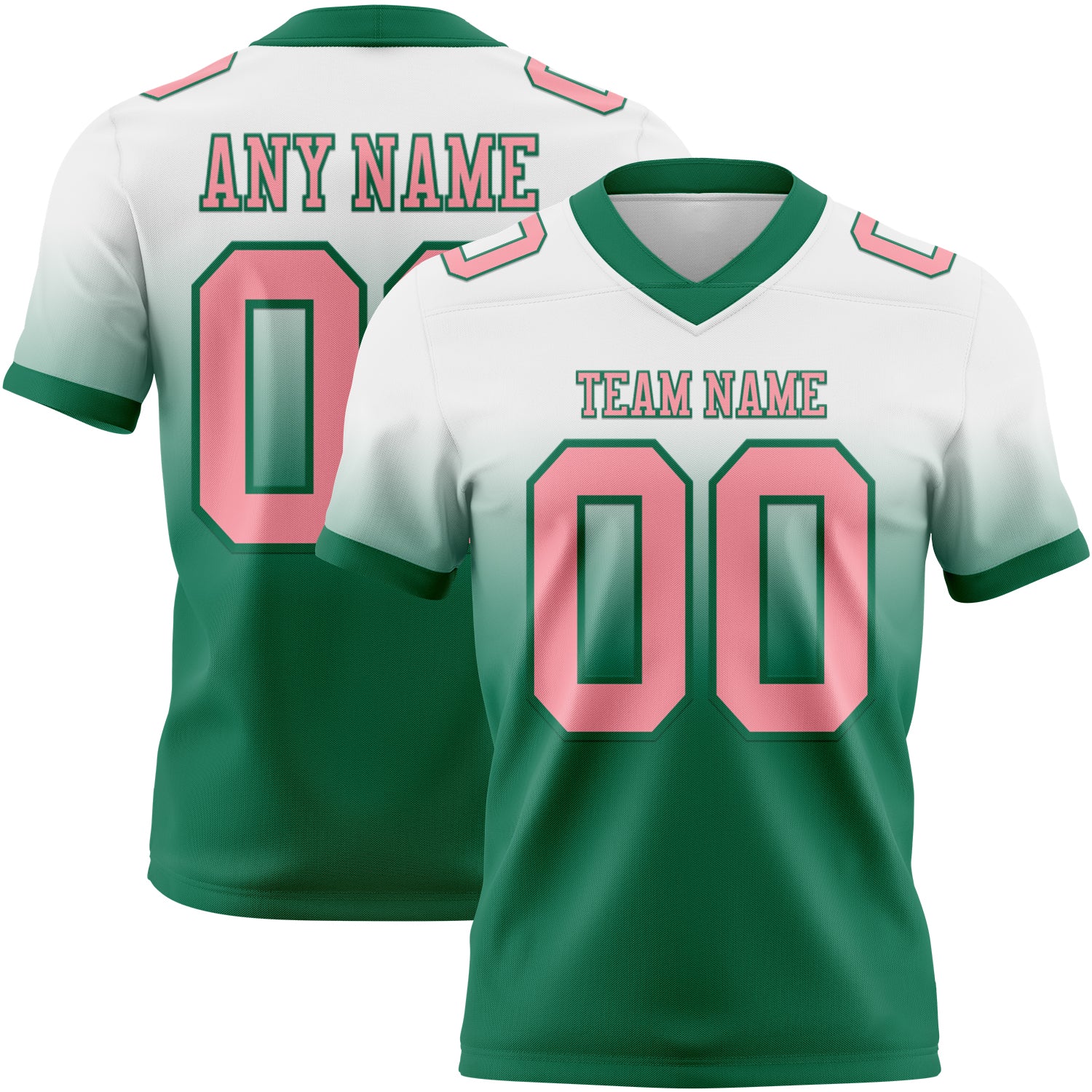Custom White Medium Pink-Kelly Green Authentic Fade Fashion Football Jersey