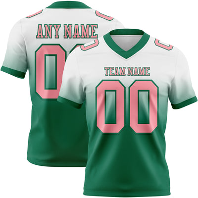 Custom White Medium Pink-Kelly Green Authentic Fade Fashion Football Jersey