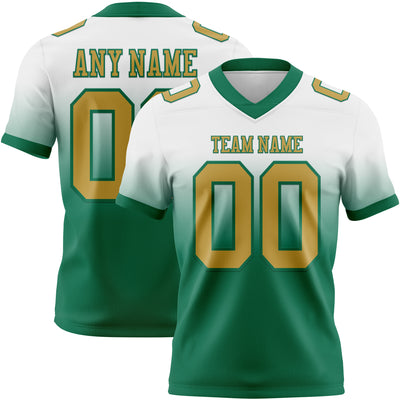 Custom White Old Gold-Kelly Green Authentic Fade Fashion Football Jersey