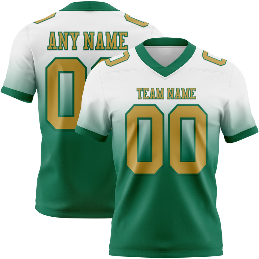 Custom White Old Gold-Kelly Green Authentic Fade Fashion Football Jersey