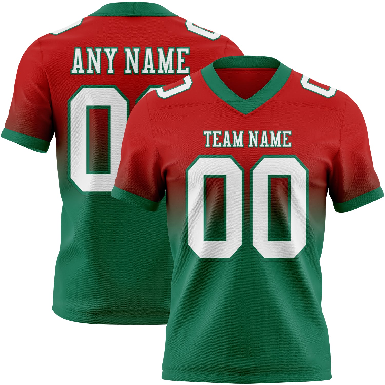 Custom Red White-Kelly Green Authentic Fade Fashion Football Jersey