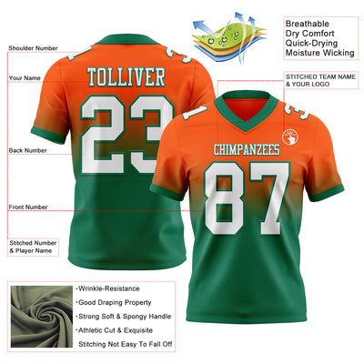Custom Orange White-Kelly Green Authentic Fade Fashion Football Jersey