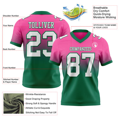 Custom Pink White-Kelly Green Authentic Fade Fashion Football Jersey