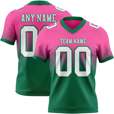 Custom Pink White-Kelly Green Authentic Fade Fashion Football Jersey