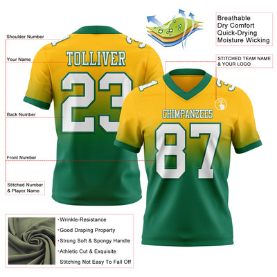 Custom Gold White-Kelly Green Authentic Fade Fashion Football Jersey