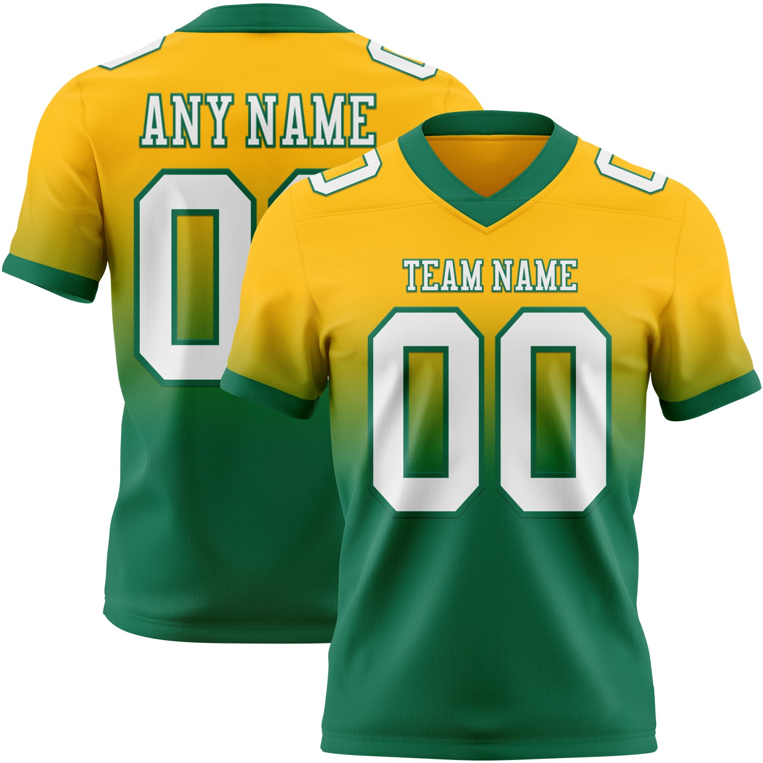Custom Gold White-Kelly Green Authentic Fade Fashion Football Jersey