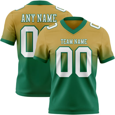 Custom Old Gold White-Kelly Green Authentic Fade Fashion Football Jersey