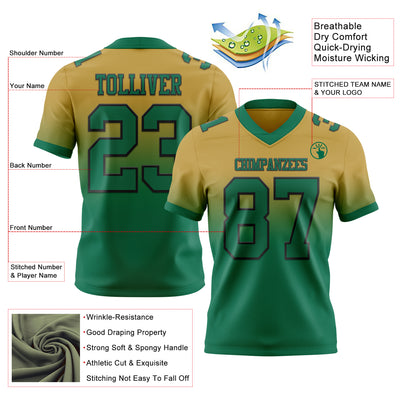 Custom Old Gold Kelly Green-Black Authentic Fade Fashion Football Jersey