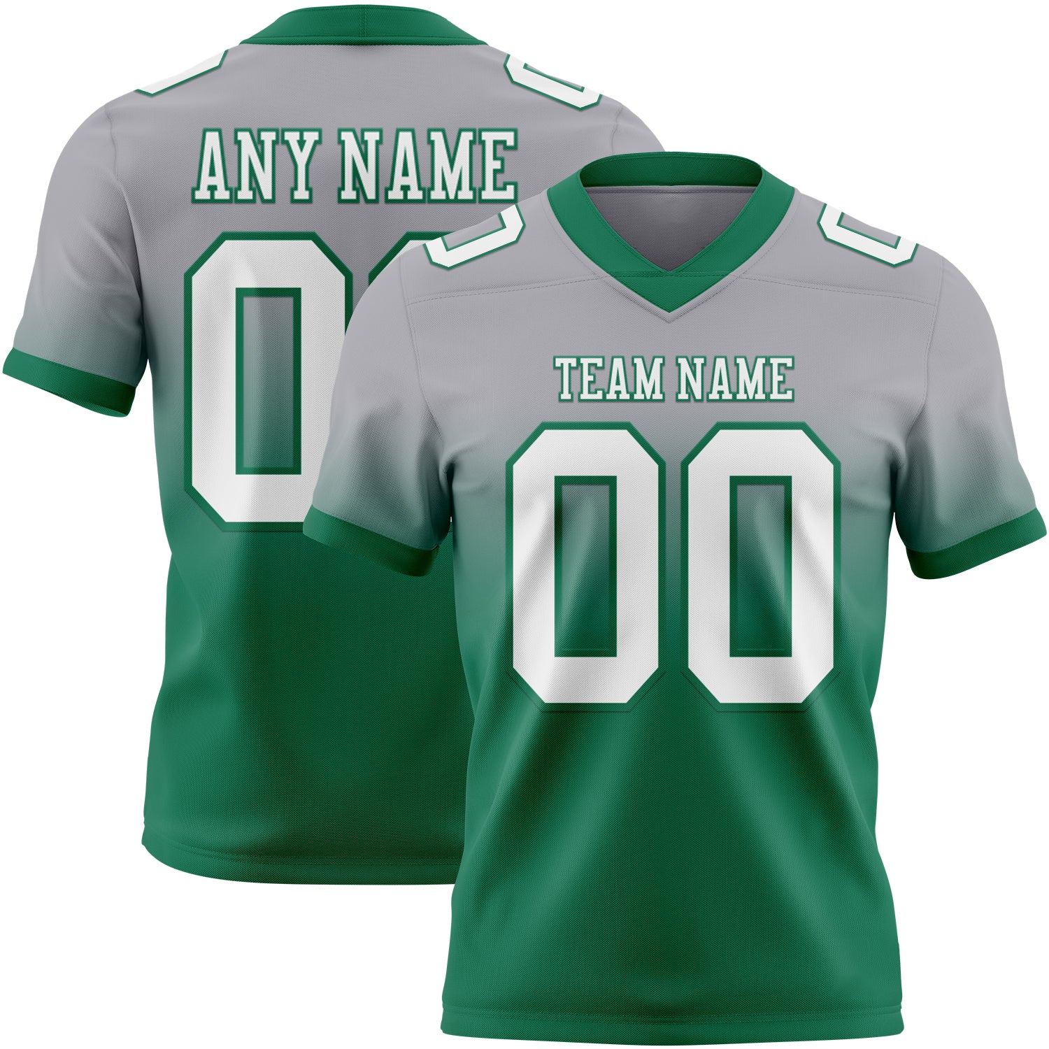 Custom Gray White-Kelly Green Authentic Fade Fashion Football Jersey