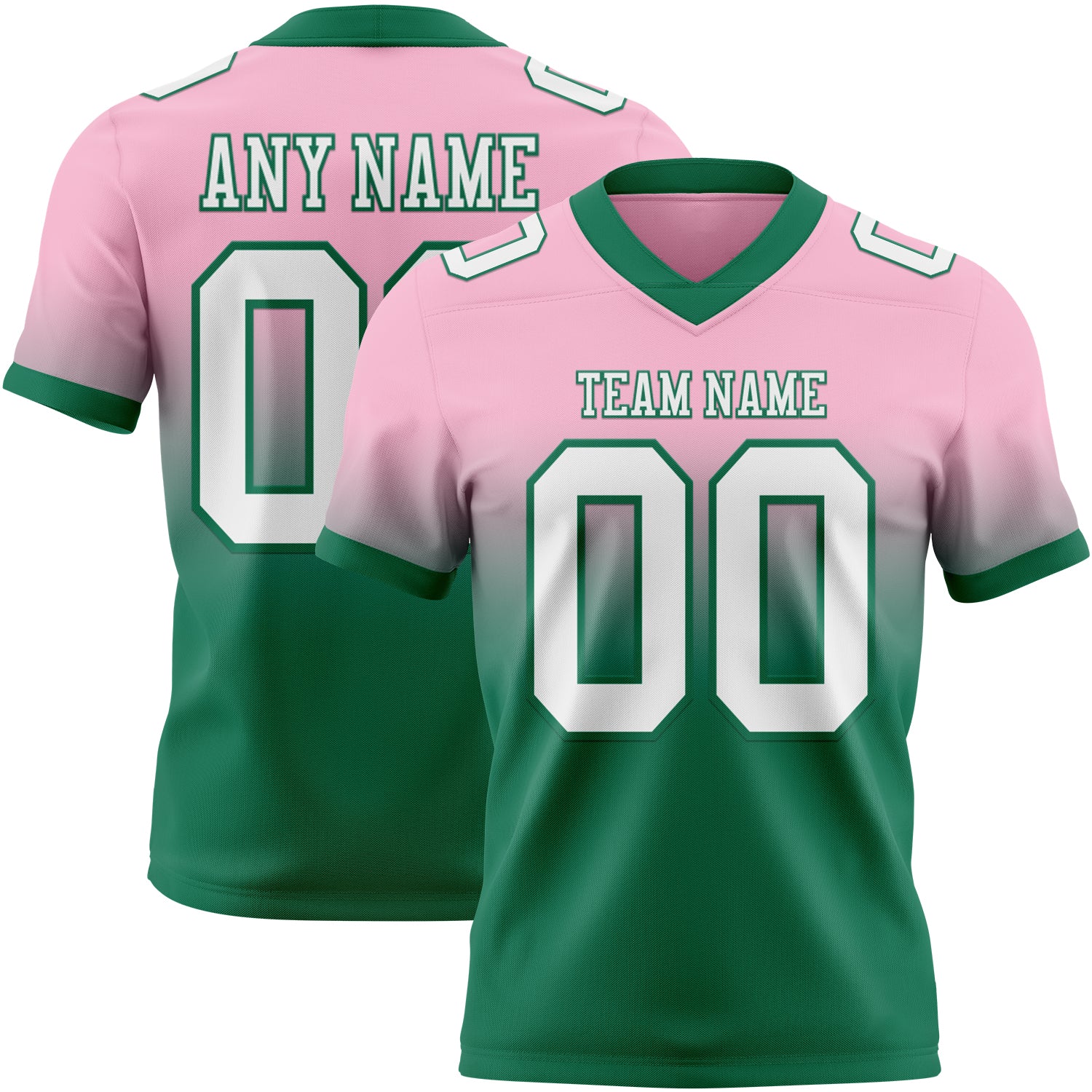 Custom Light Pink White-Kelly Green Authentic Fade Fashion Football Jersey