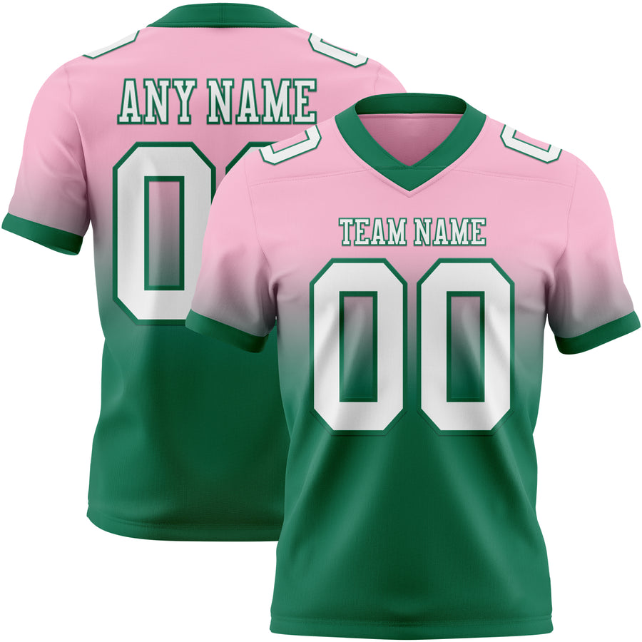 Custom Light Pink White-Kelly Green Authentic Fade Fashion Football Jersey