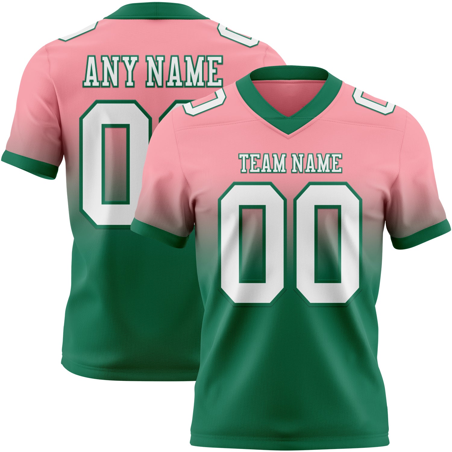 Custom Medium Pink White-Kelly Green Authentic Fade Fashion Football Jersey