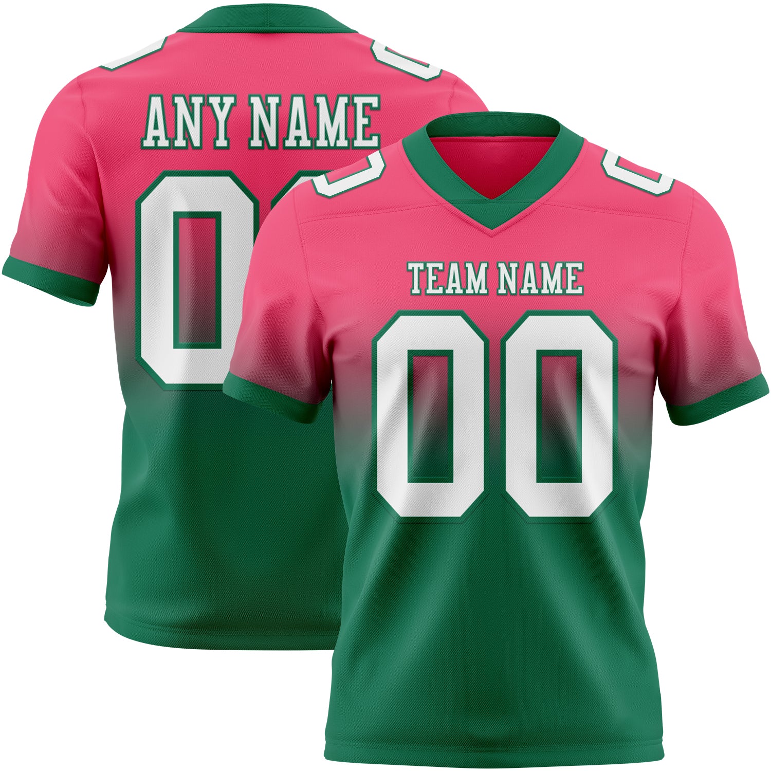 Custom Neon Pink White-Kelly Green Authentic Fade Fashion Football Jersey