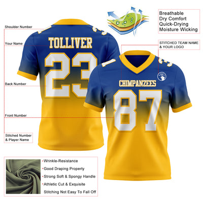 Custom Royal White-Gold Authentic Fade Fashion Football Jersey