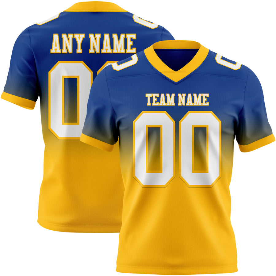 Custom Royal White-Gold Authentic Fade Fashion Football Jersey