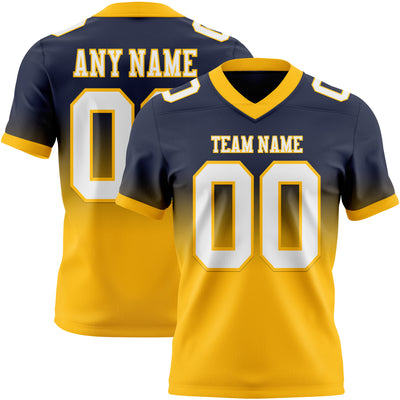 Custom Navy White-Gold Authentic Fade Fashion Football Jersey