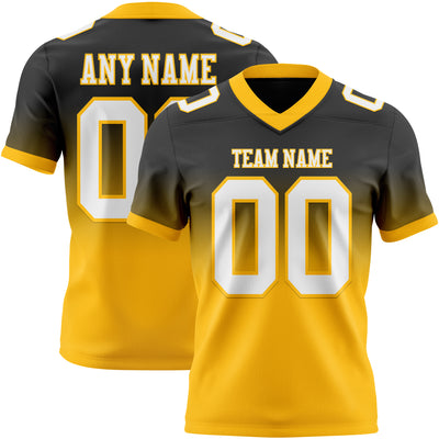 Custom Black White-Gold Authentic Fade Fashion Football Jersey