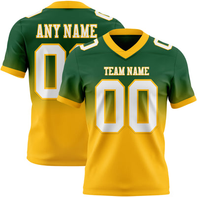Custom Green White-Gold Authentic Fade Fashion Football Jersey
