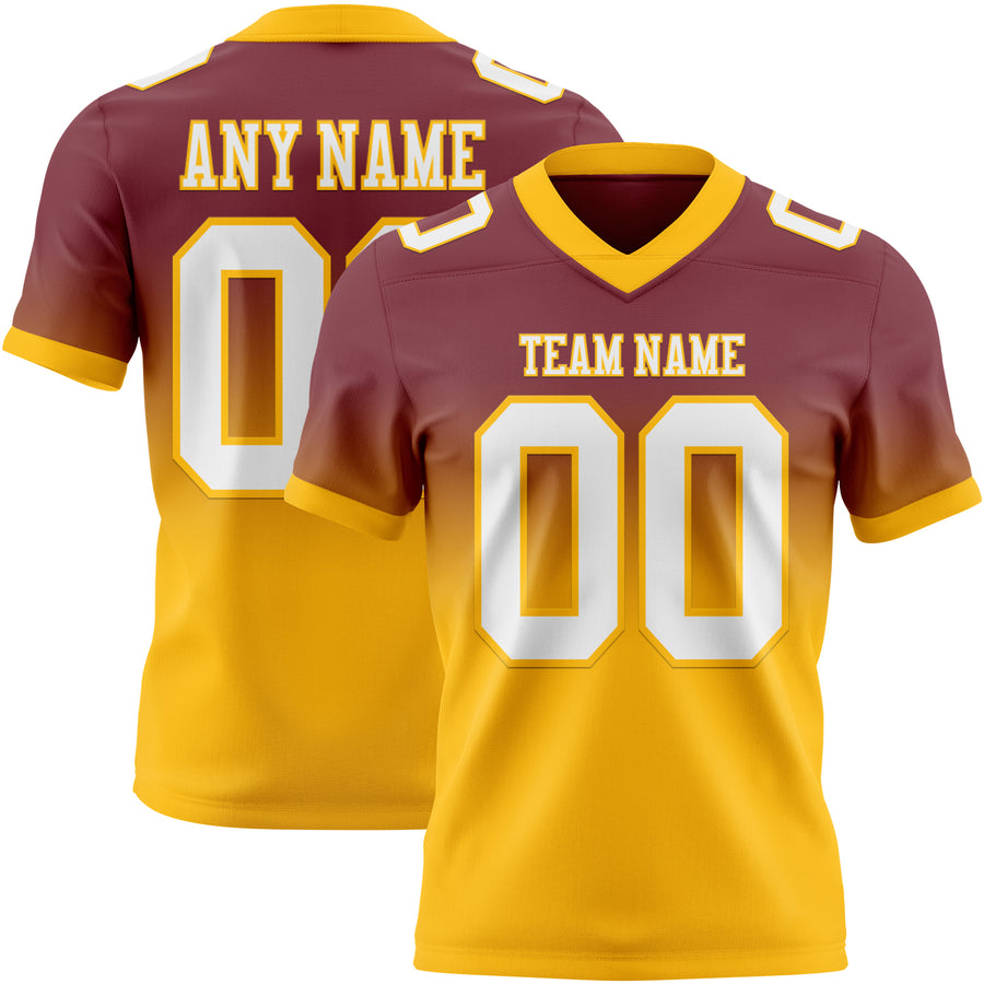 Custom Burgundy White-Gold Authentic Fade Fashion Football Jersey