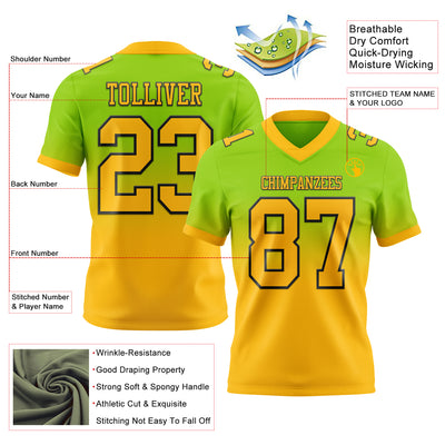 Custom Neon Green Gold-Black Authentic Fade Fashion Football Jersey