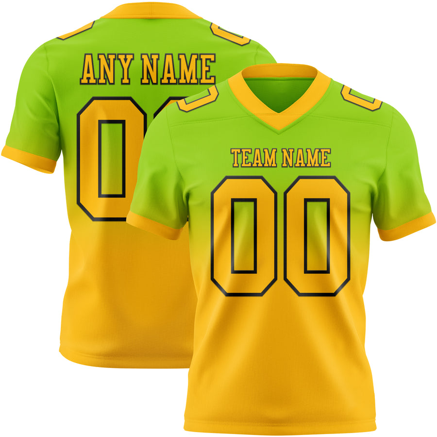 Custom Neon Green Gold-Black Authentic Fade Fashion Football Jersey
