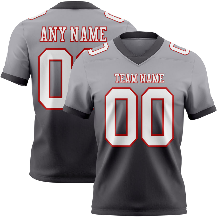 Custom Gray White Steel Gray-Red Authentic Fade Fashion Football Jersey
