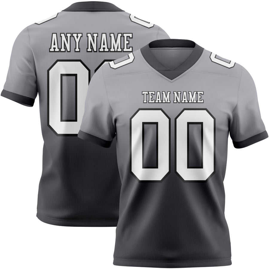 Custom Gray White Steel Gray-Black Authentic Fade Fashion Football Jersey