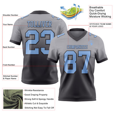 Custom Gray Light Blue-Steel Gray Authentic Fade Fashion Football Jersey