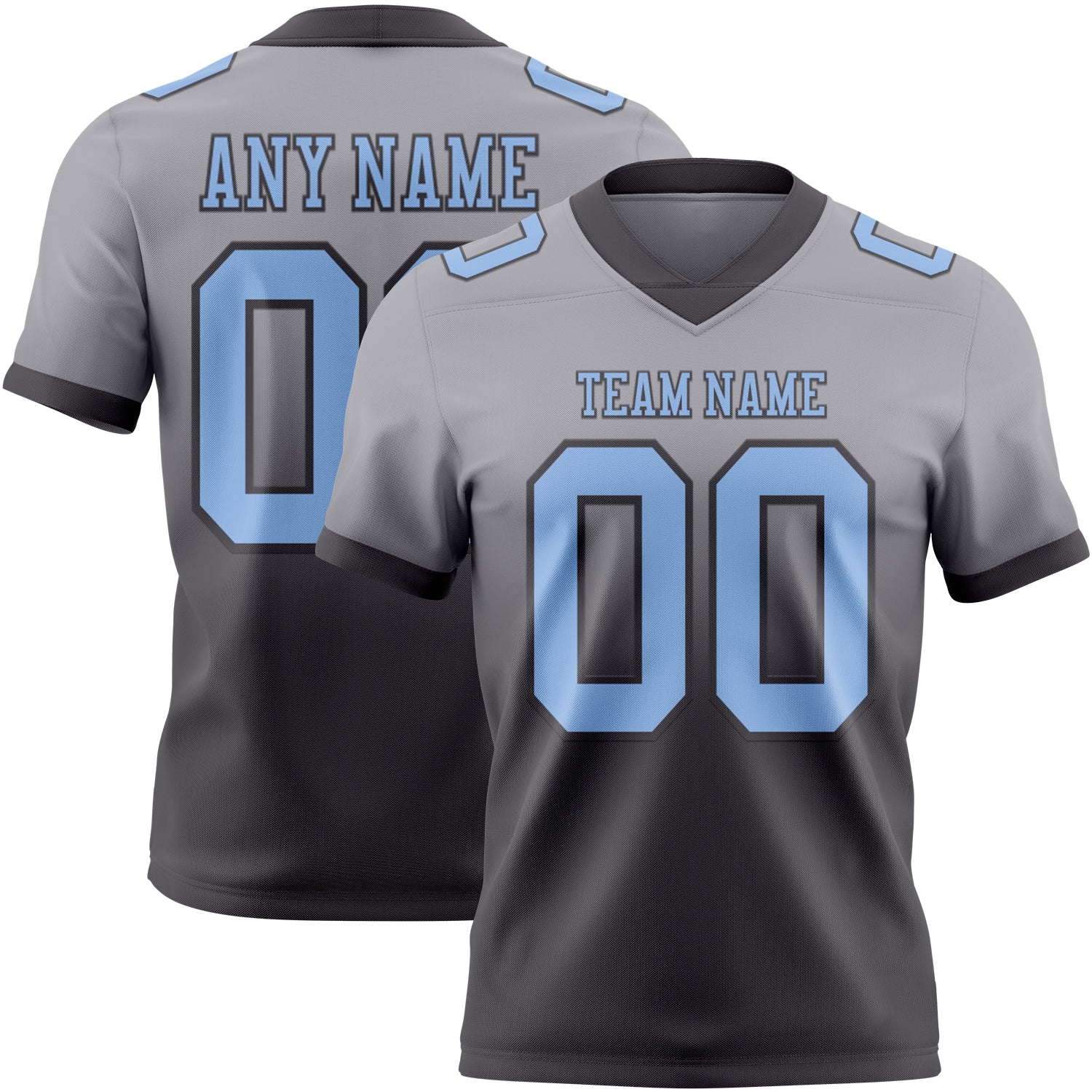 Custom Gray Light Blue-Steel Gray Authentic Fade Fashion Football Jersey