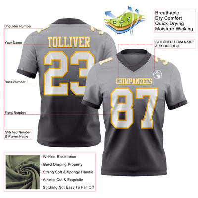 Custom Gray White Steel Gray-Gold Authentic Fade Fashion Football Jersey