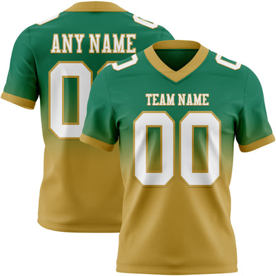 Custom Kelly Green White-Old Gold Authentic Fade Fashion Football Jersey