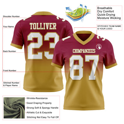 Custom Maroon White-Old Gold Authentic Fade Fashion Football Jersey