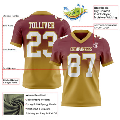 Custom Burgundy White-Old Gold Authentic Fade Fashion Football Jersey
